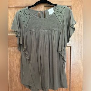 Olive green Knox Rose tank flutter top.